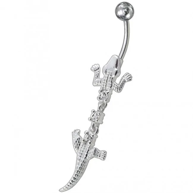 🦚 Bauchnabelpiercing Titan 925er Silber-Motiv Eidechse 8mm/10mm/12mm Stablänge