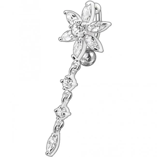 🦚 Bauchnabelpiercing Titan 925er Silber-Motiv Blume