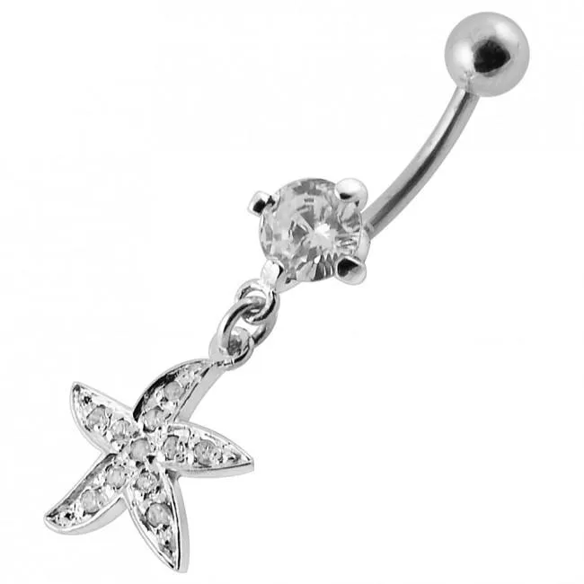 🦚 Bauchnabelpiercing Titan 925er Silber-Motiv Seestern   8mm/10mm/12mm Stablänge