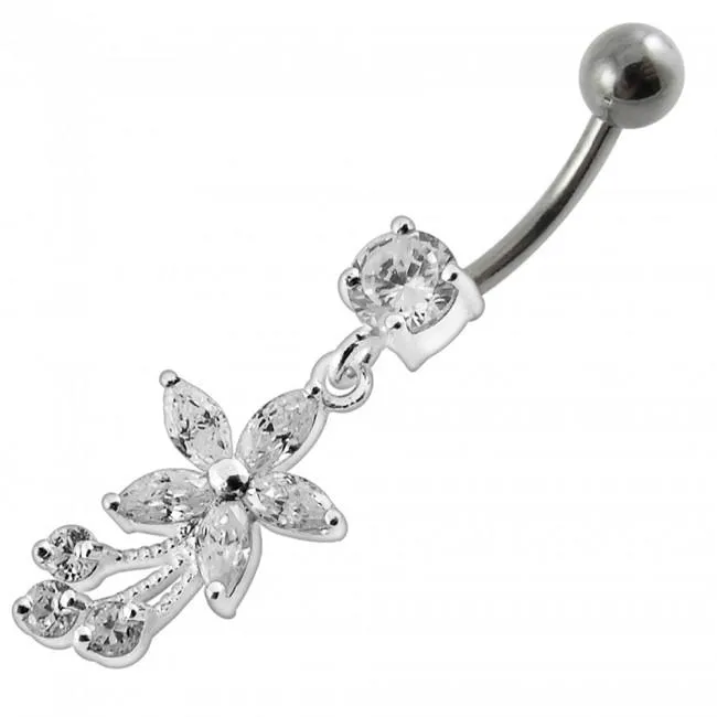 🦚 Bauchnabelpiercing Titan 925er Silber-Motiv Kristallblume