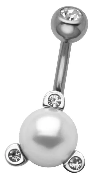 🦚 Bauchnabelpiercing Perle mit Kristall Steinen Stahl Banane 10mm