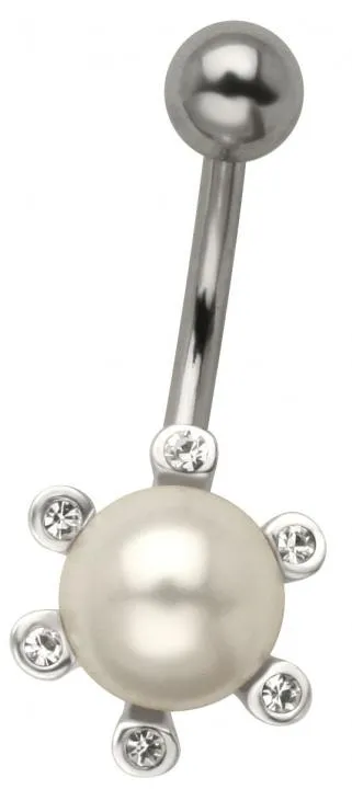 🦚 Bauchnabelpiercing Perle mit Kristall Steinen Stahl Banane 10mm