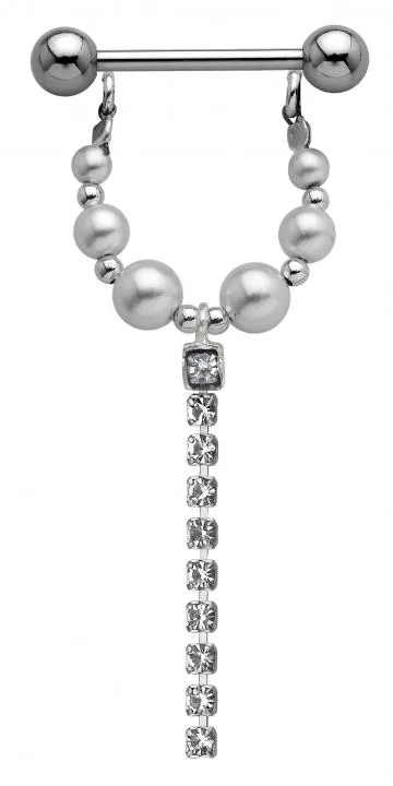 🦚 Brustwarzenpiercing Perlen Schild mit Strass Kette inkl. Barbell