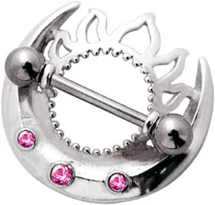 🦚 Brustwarzenpiercing Schild Kristalle rosa mit Barbell Nipple Piercing