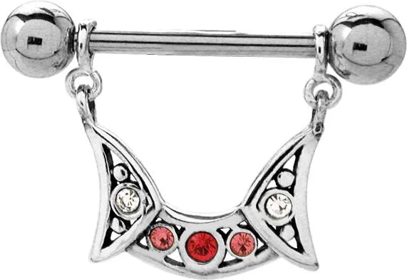 🦚 Brustwarzenpiercing Schild mit Anhänger Kristalle rot rosa klar Barbell Nipple Piercing