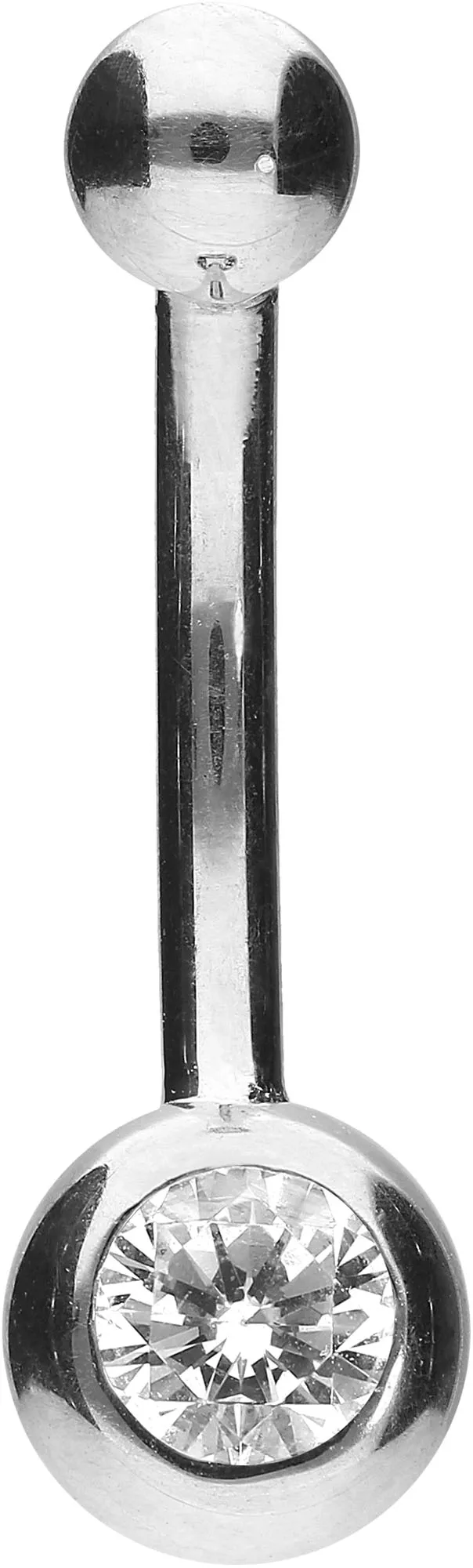 🦚 Bauchnabelpiercing 18karat Echtgold Weissgold mit 6mm-Kristallkugel