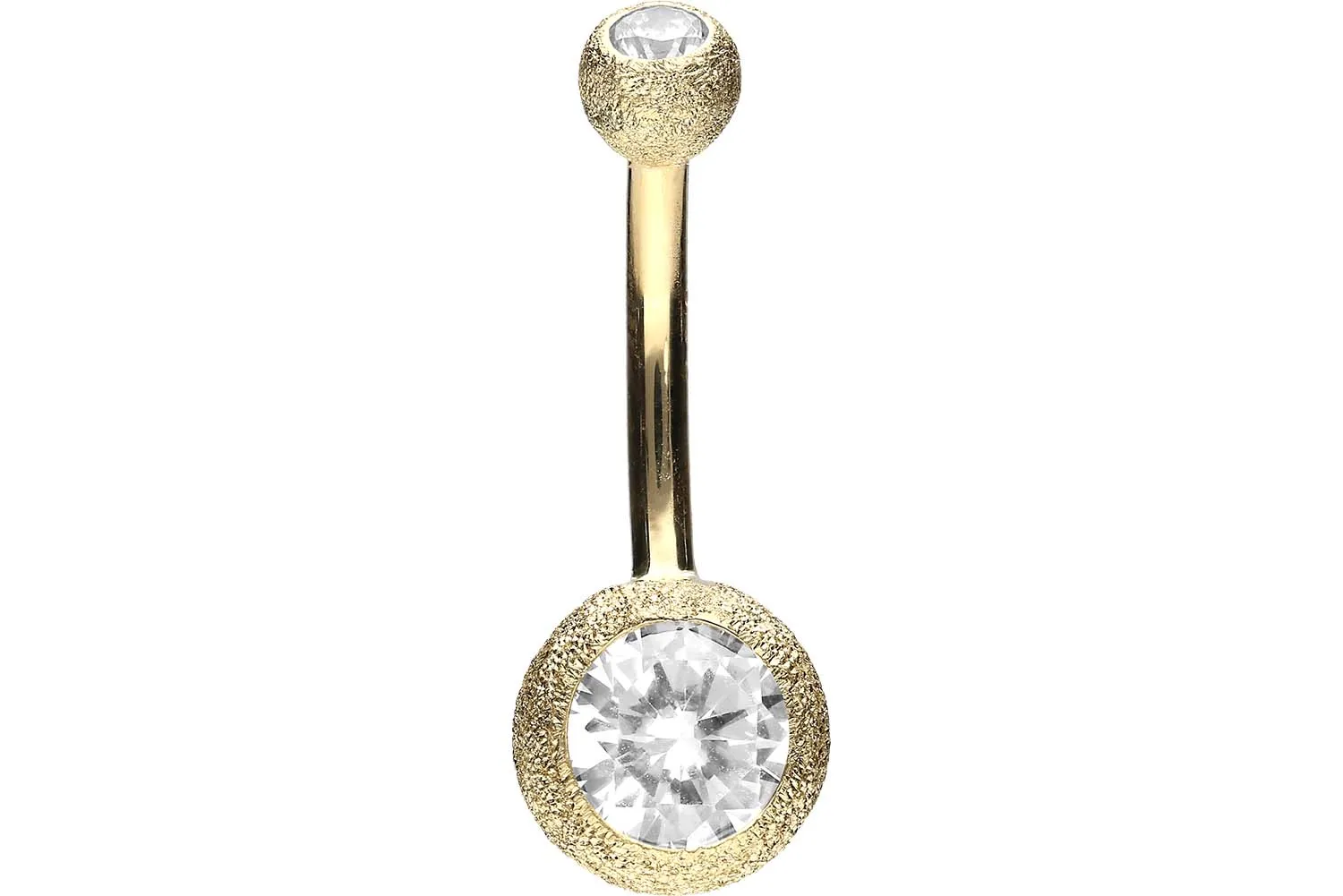 🦚 Bauchnabelpiercing 18karat Echtgold Gelbgold Diamantoptik mit zwei Kristallkugeln