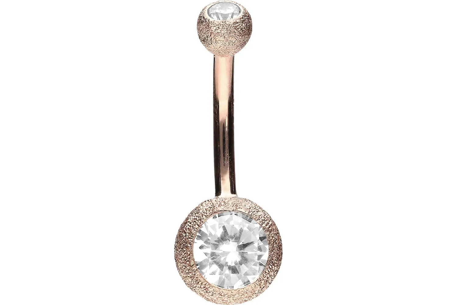 🦚 Bauchnabelpiercing 18karat Echtgold Roségold Diamantoptik mit zwei Kristallkugeln