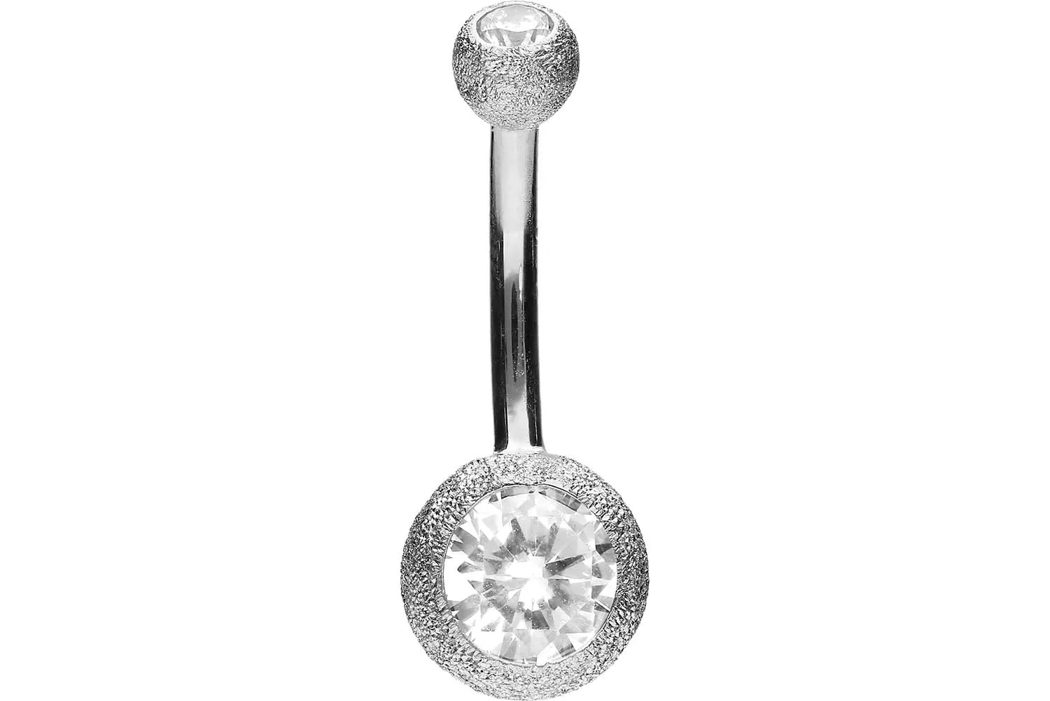 🦚 Bauchnabelpiercing 18karat Echtgold Weissgold Diamantoptik mit zwei Kristallkugeln