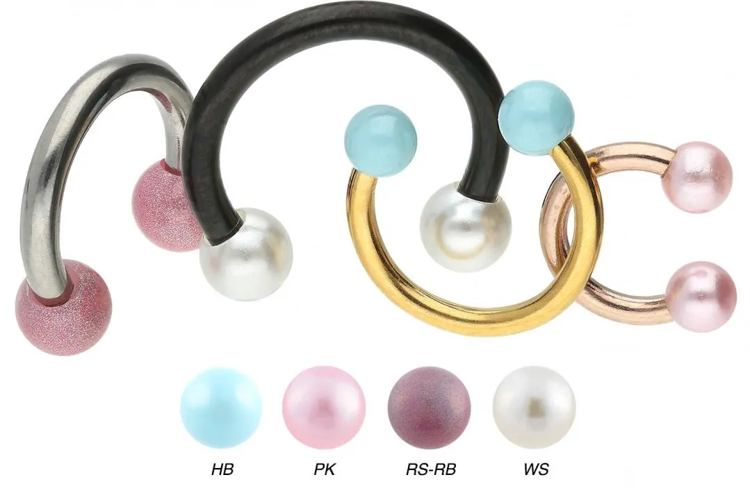 🦚 Piercing Hufeisen Chirurgenstahl mit zwei synthetischen Perlen silberfarbig schwarz goldfarbig roség