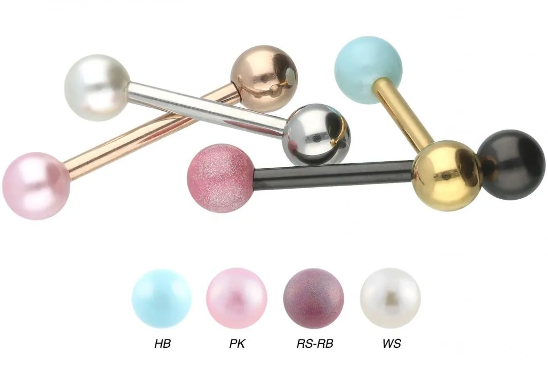 🦚 Piercing Barbell Chirurgenstahl mit einer synthetischen Perle silberfarbig schwarz goldfarbig roségo