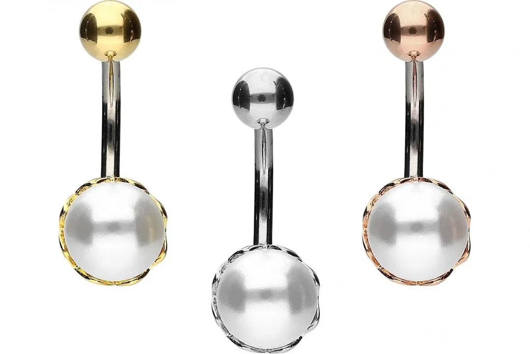 🦚 Bauchnabelpiercing Titan 925er Silber-Motiv Perle silberfarbig goldfarbig roségoldfarbig