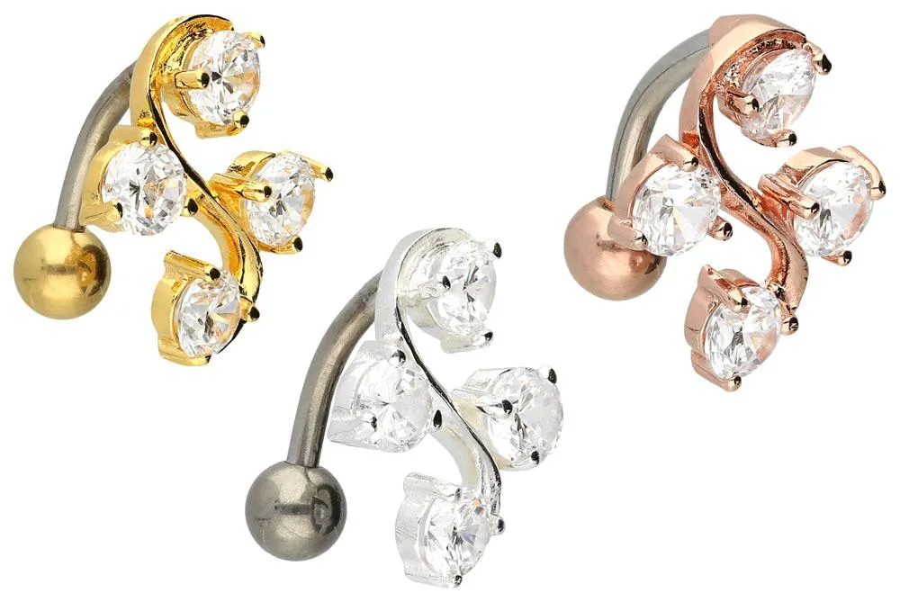 🦚 Bauchnabelpiercing Titan 925er Silber-Motiv Kristalldesign silberfarbig goldfarbig roségoldfarbig