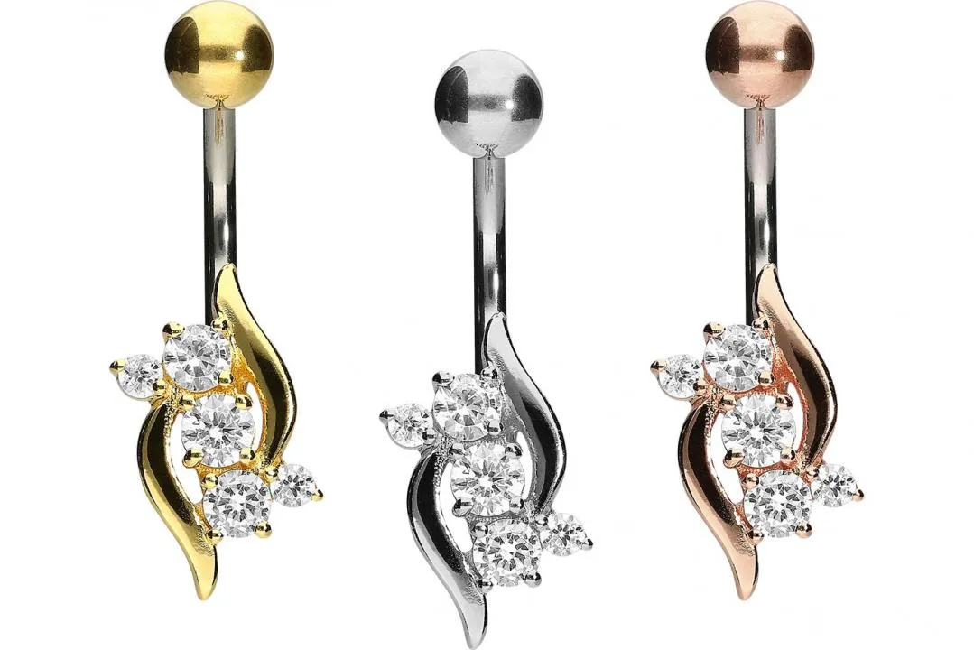 🦚 Bauchnabelpiercing Titan 925er Silber-Motiv Kristalldesign silberfarbig goldfarbig roségoldfarbig