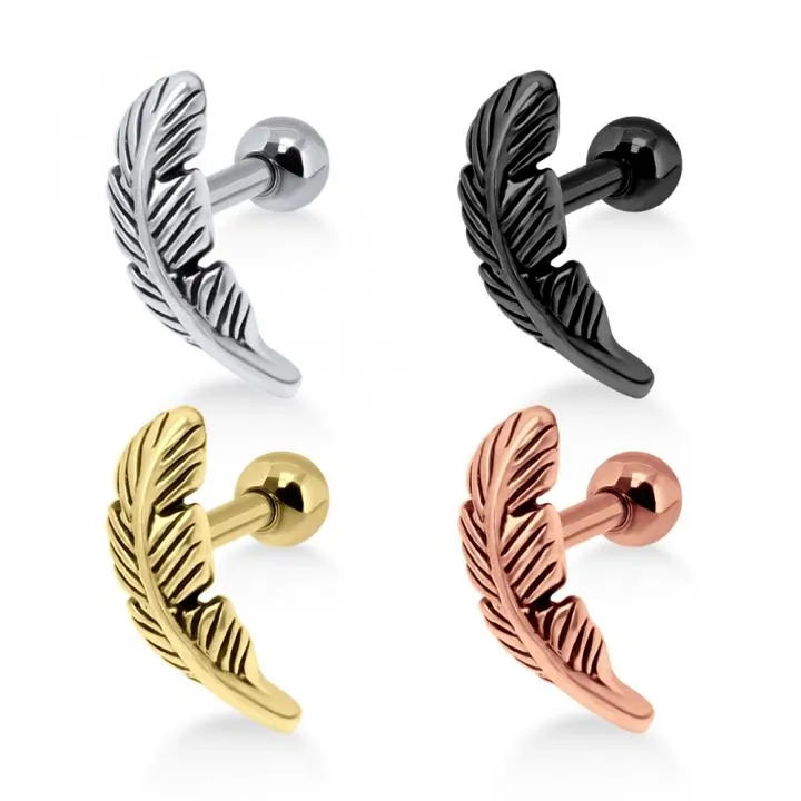 🦚 Helix Tragus Piercing Blatt silberfarbig schwarz goldfarbig roségoldfarbig