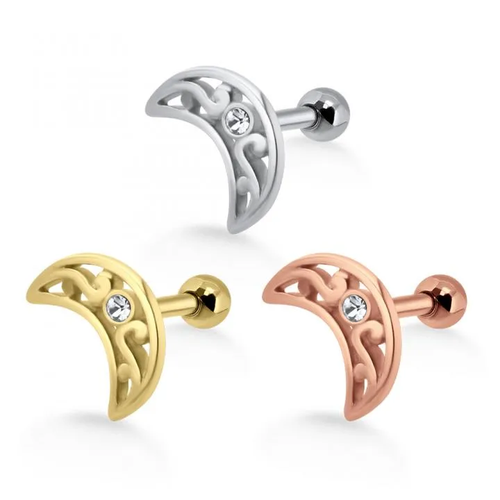 🦚 Helix Tragus Piercing Mond silberfarbig goldfarbig roségoldfarbig