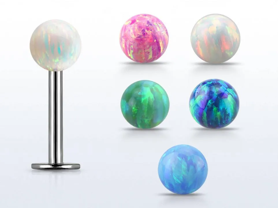 🦚 Labret Ohrpiercing Lippenstecker mit synthetischem 4mm-Opal Opalkugel 1.6mm Stabstärke